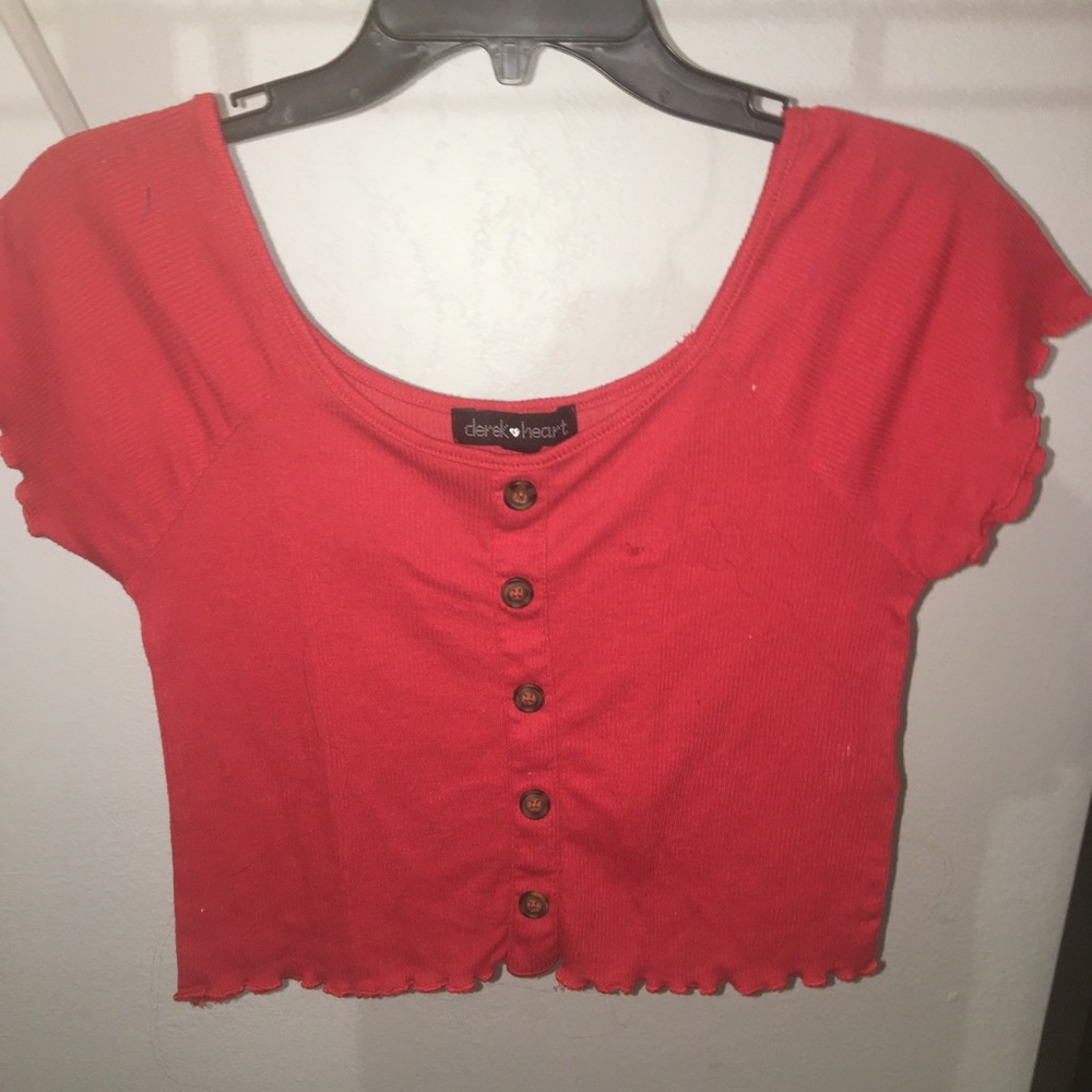 Red button down crop top
